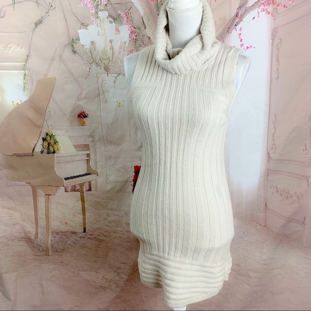 Tahari Cable Knit Sleeveless Turtleneck Tunic
